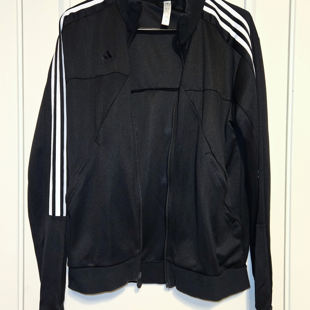 Adidas Men's Black Windbreaker with White Stripes